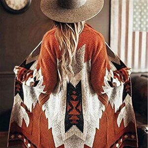 Tribal knitted dark orange cardigan